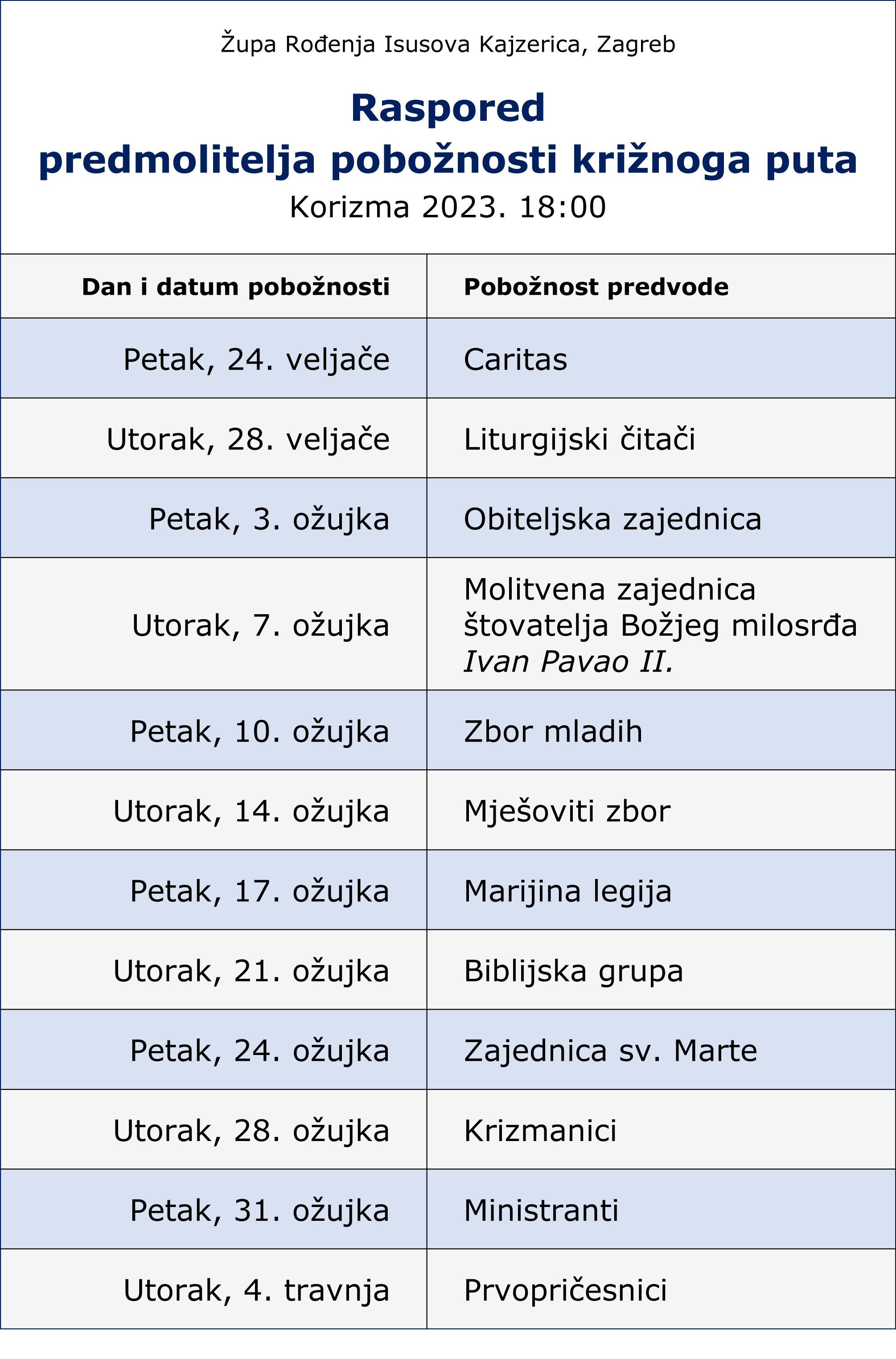 Rasp predm korizm križnog puta 2023