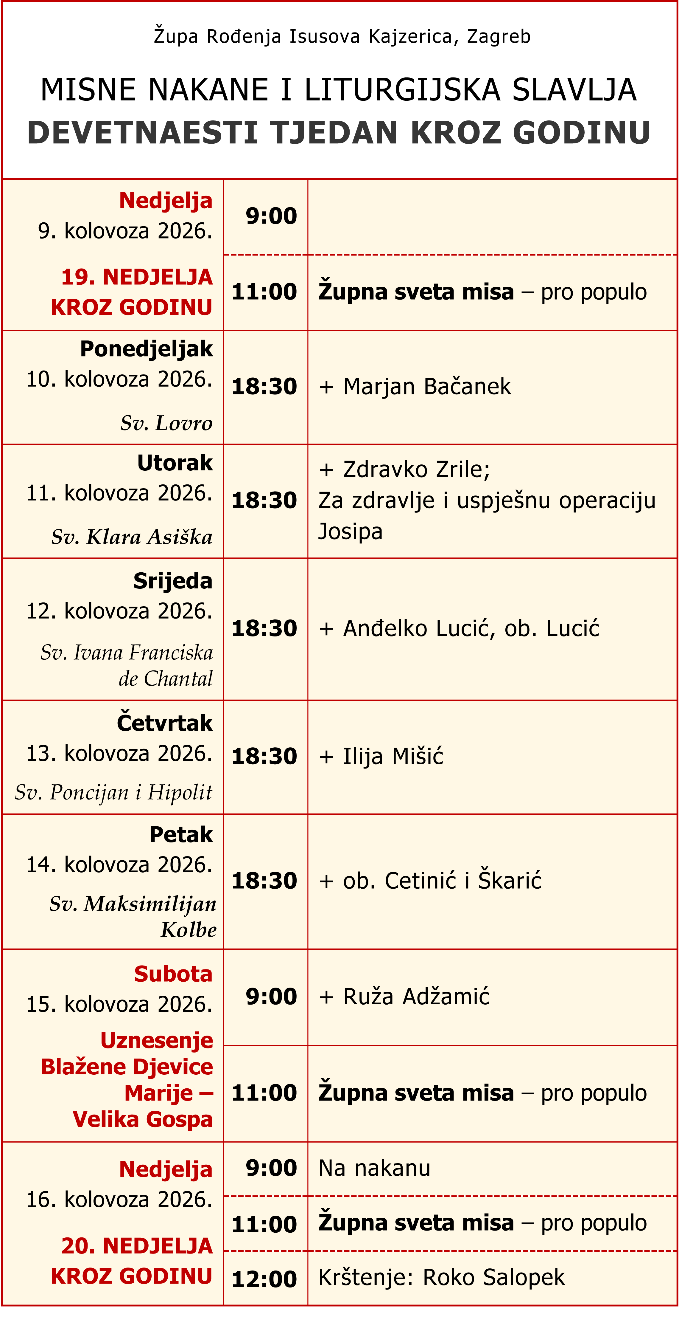 RasporedMisa 09.08.2026